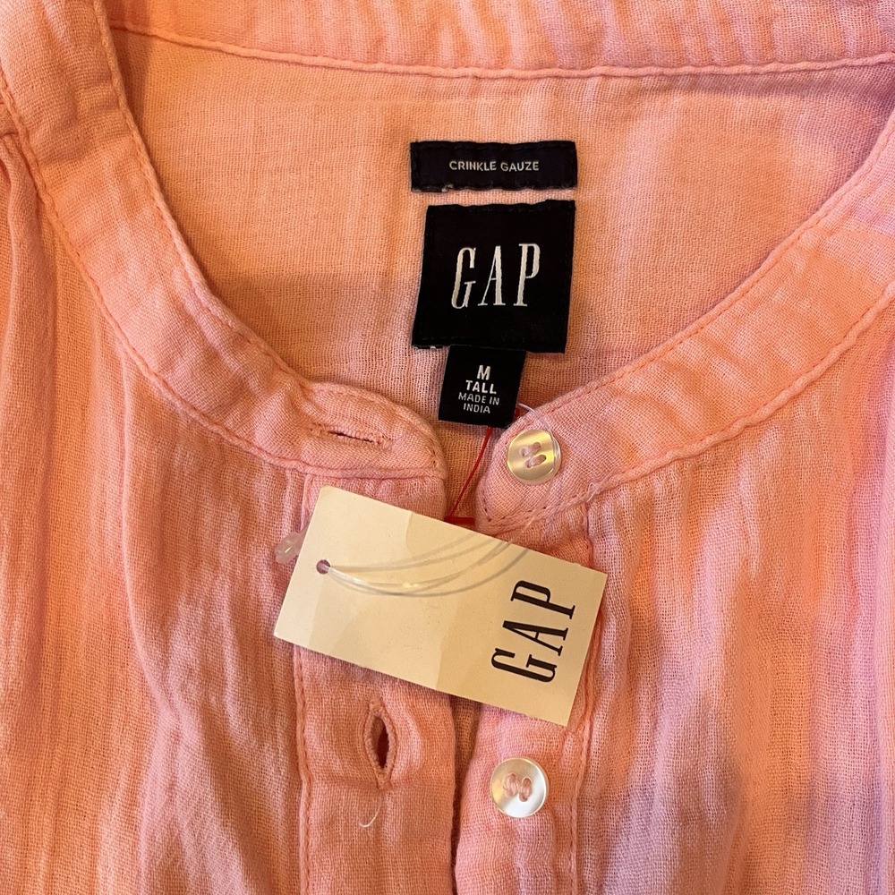 GAP Pink Cotton Crinkle Gauze Button Down Shirt Medium Tall 591950-00-1 - Picture 5 of 9